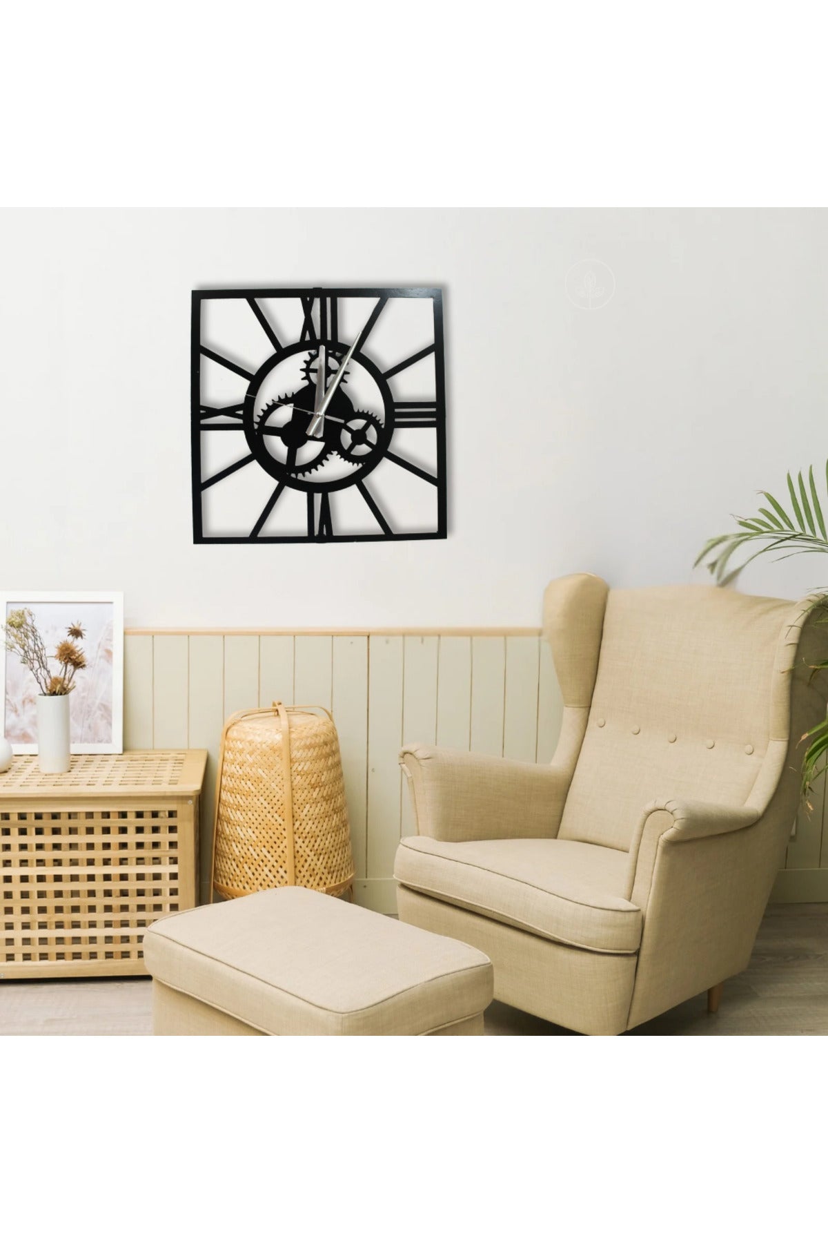 Kare Dişli Metal Duvar Saati Dekoratif Şık 40cm