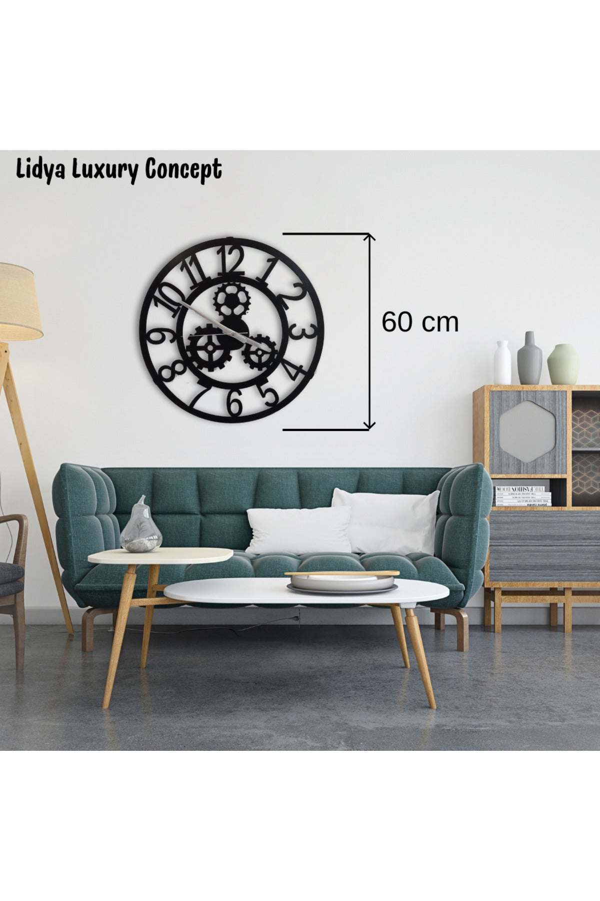 60 cm Disli Detayli Metal Duvar Saati Siyah Loft Tarzı Sessiz